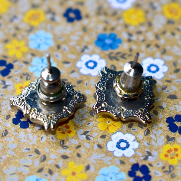 Vintage Square Gold Plated Stud Citrine Earrings - Picture 7 of 7